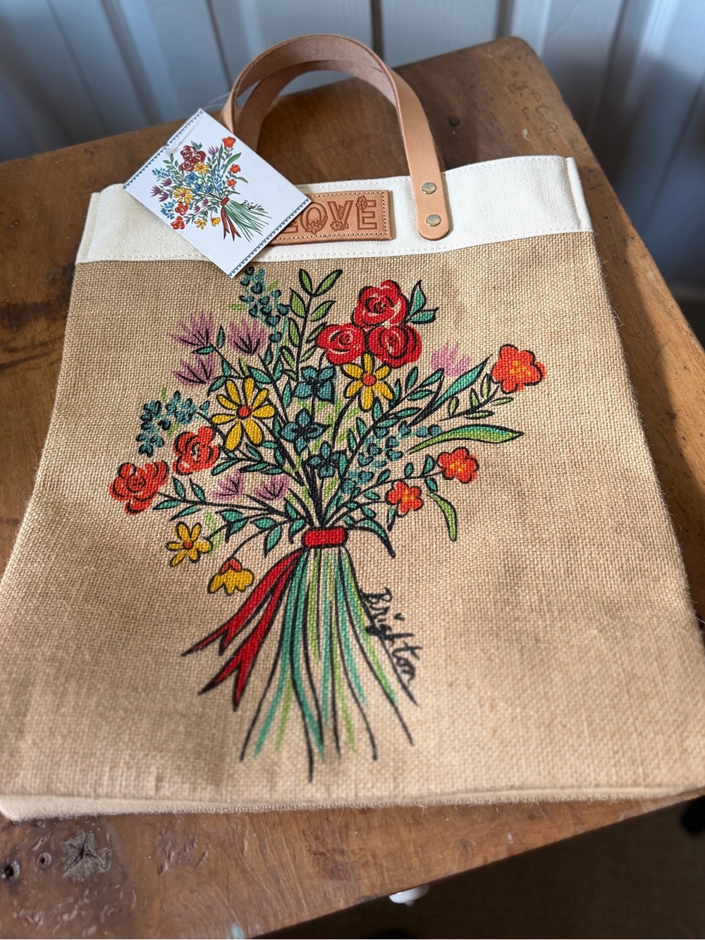 Brighton Floral Bouquet Canvas Tote in Cream, Red, Yellow, Green, Blue